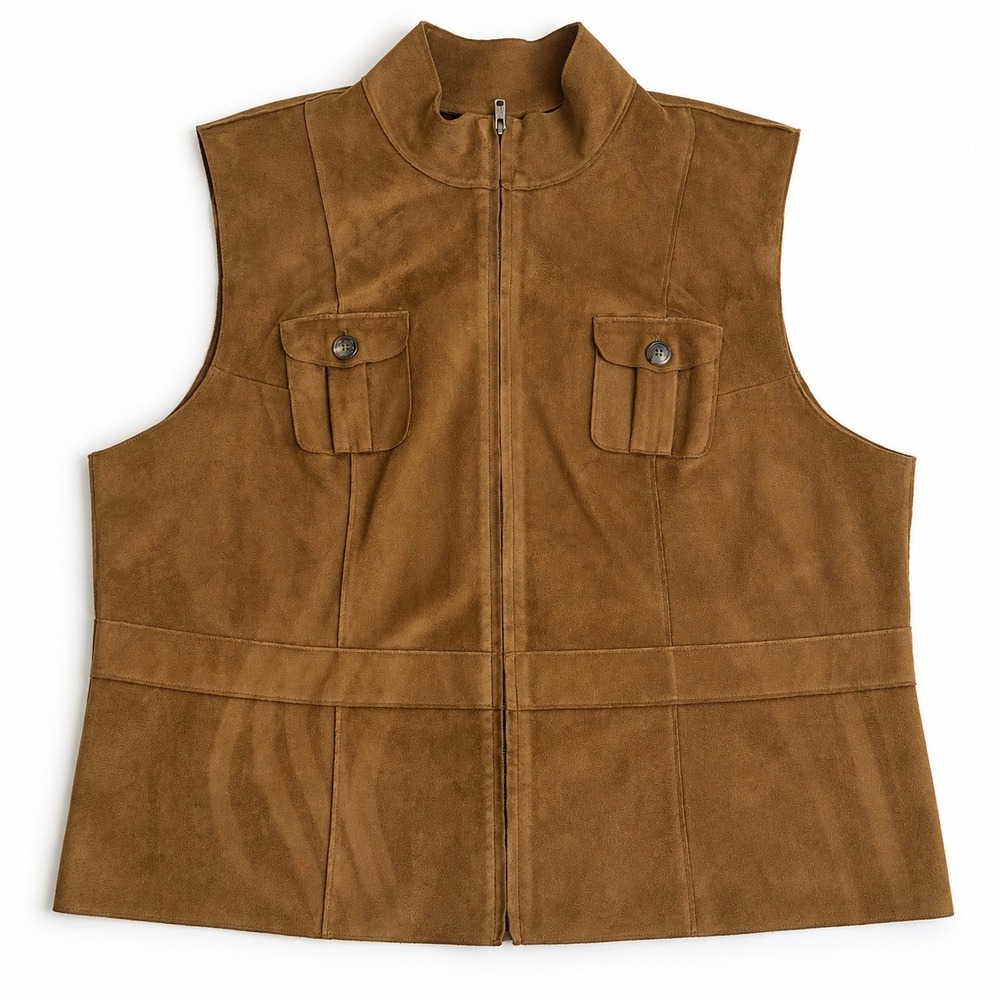 Lauren Ralph Lauren Women XL Faux Suede Safari Vest Tan Dry Good Utility Western
